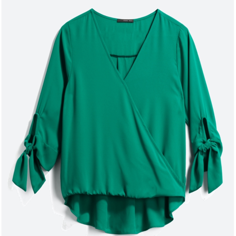 Allan Surplice Tie Sleeve High Low Blouse